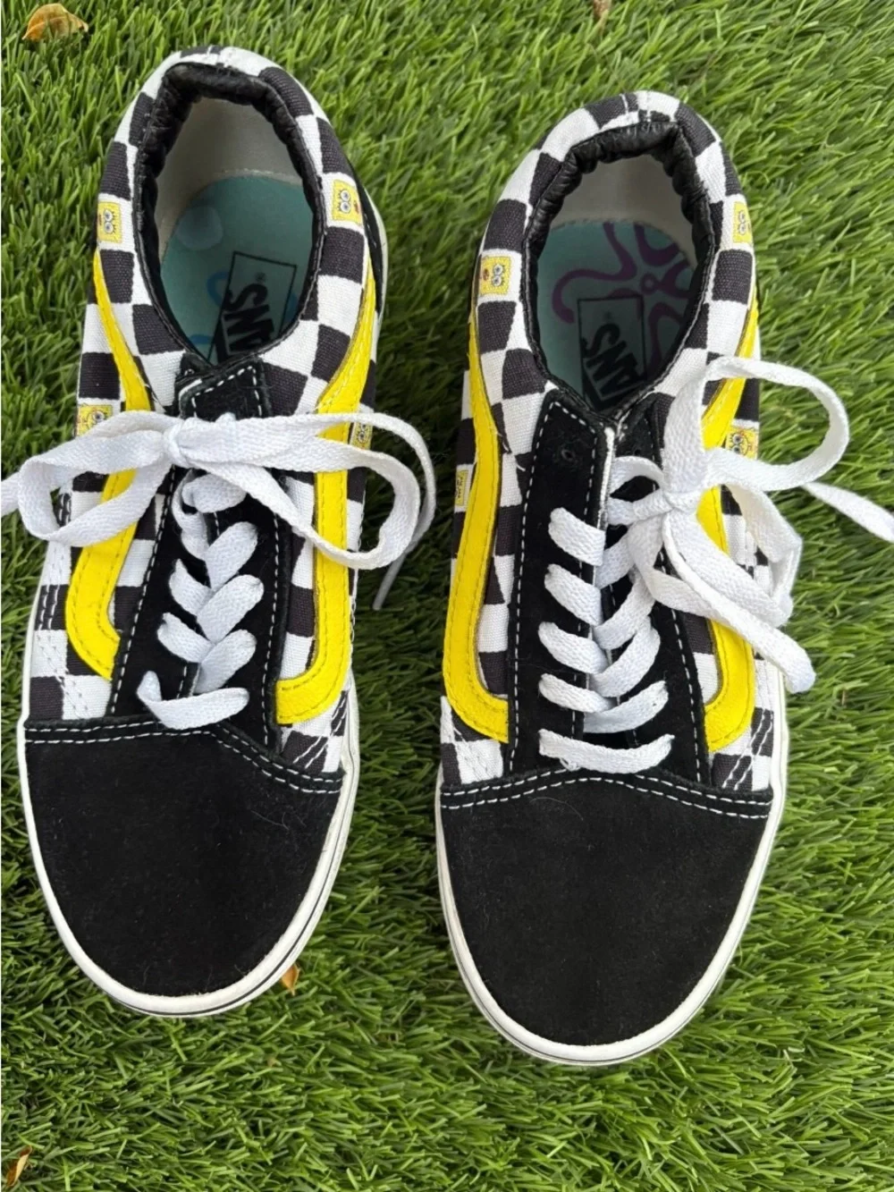 Vans Kids sponge bod Checkerboard Lace-Up Sneakers in Black, White & Yellow